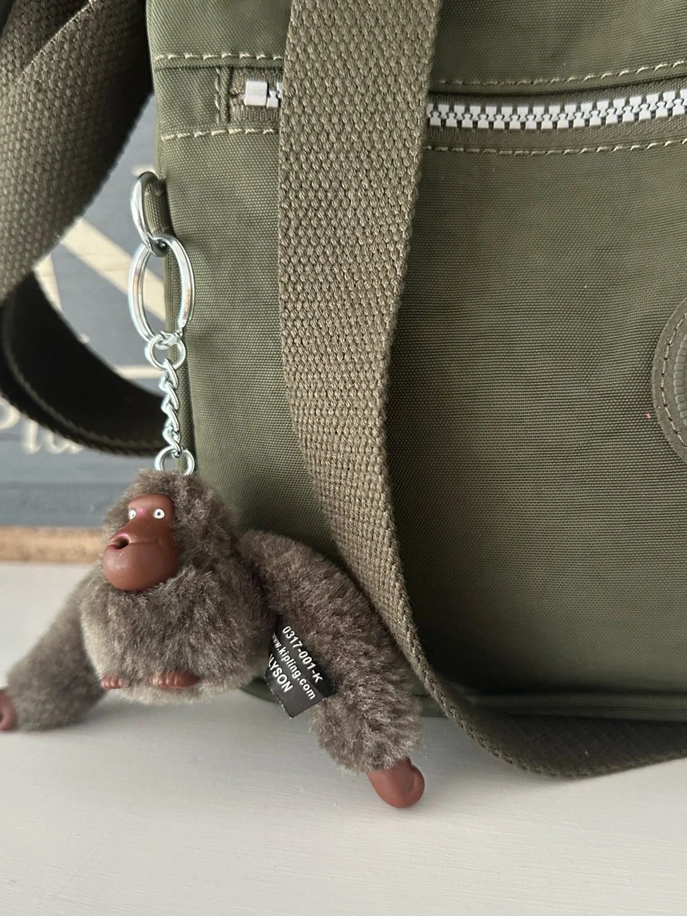 Kipling Green Moss Crossbody Shoulder Bag with Signature Fur Monkey Keychain